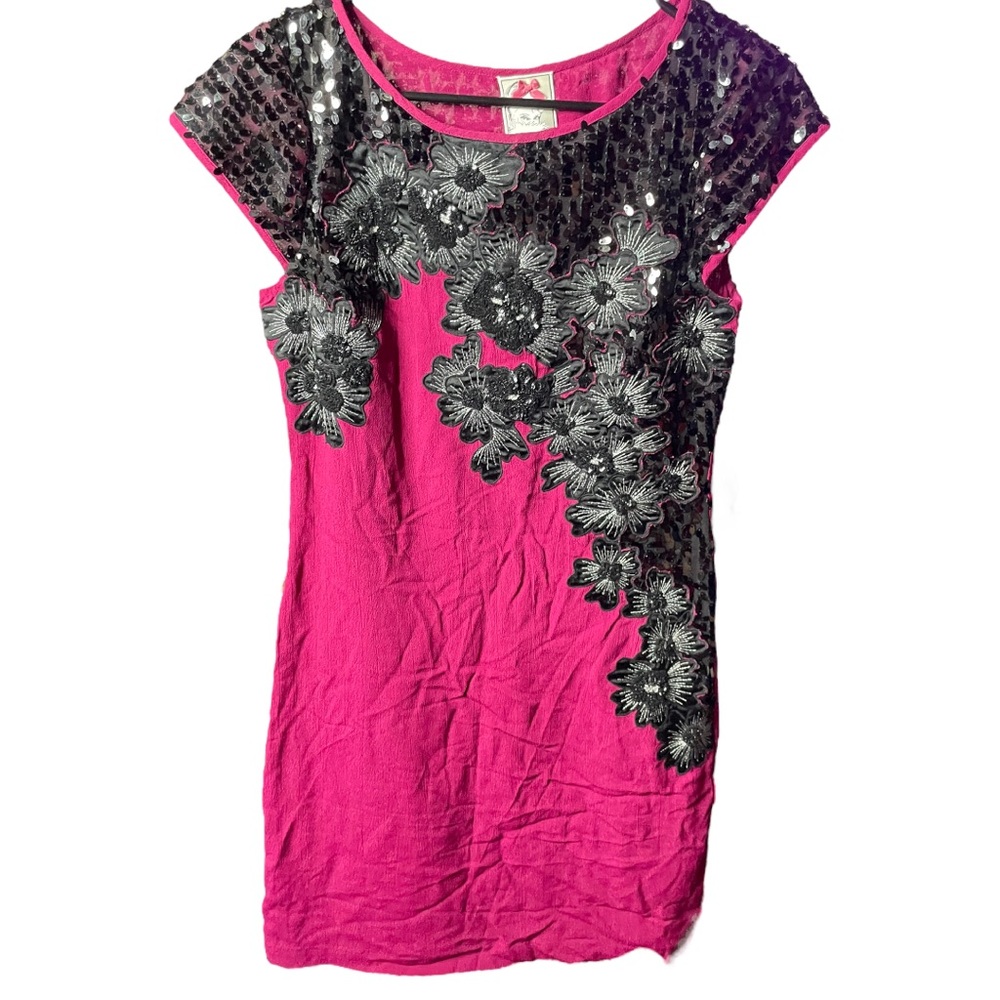 Yoana Baraschi Anthropologie Floral Pink Beaded Dress Size 6